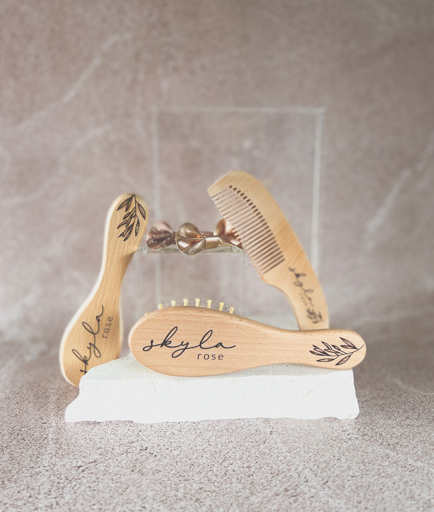Personalised baby brush set Olive branch The Finer Detail by Kim