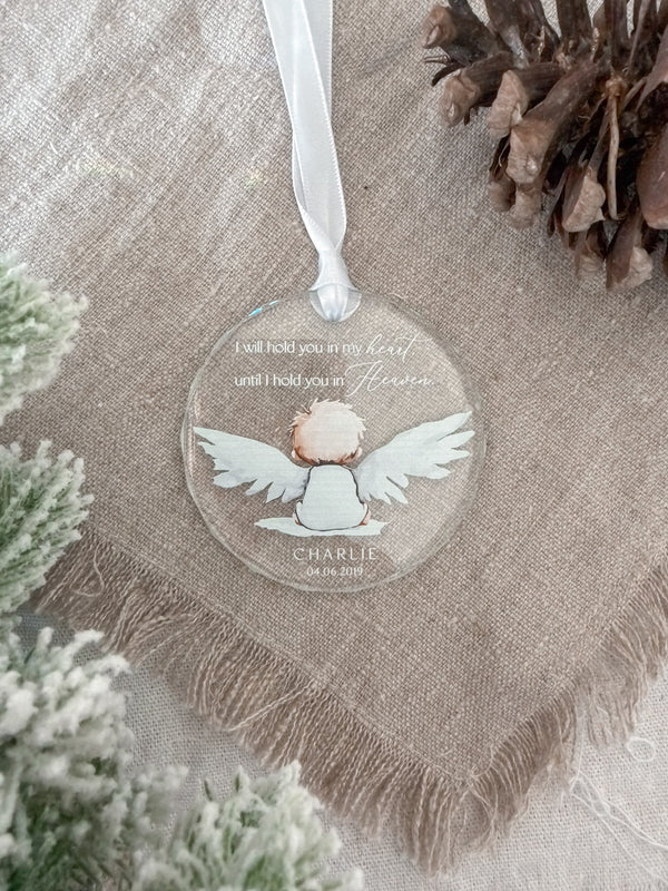 Crystal glass ornament - Hold you in my heart until I hold you in heaven