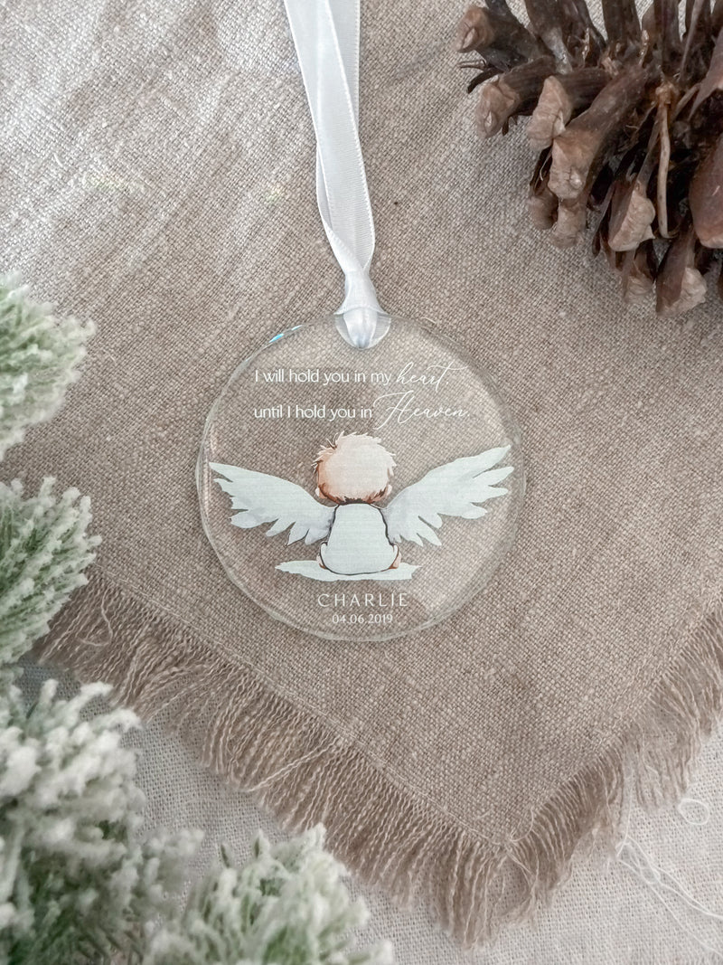Crystal glass ornament - Hold you in my heart until I hold you in heaven