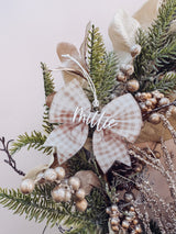 Nude gingham printed bow ornament