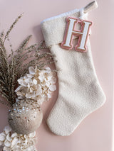 Premium boucle Christmas stocking with triple layered tag - smaller size