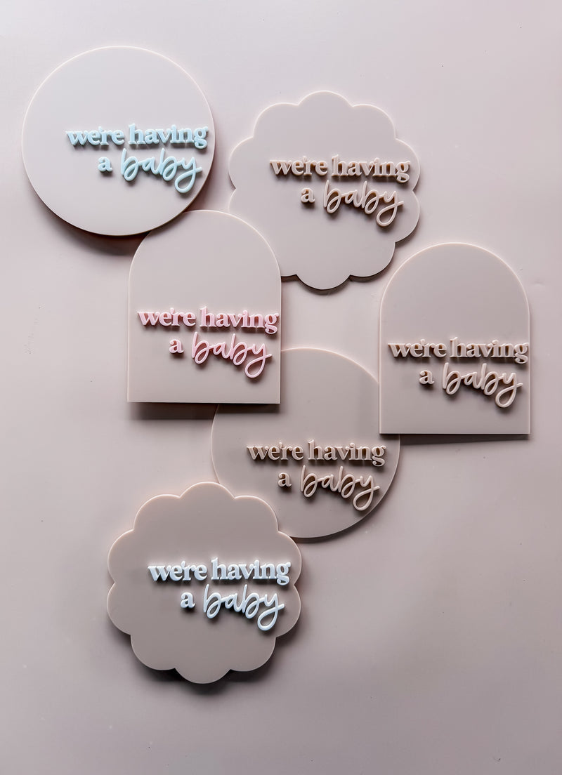 "We're having a baby" double layered acrylic pregnancy announcement plaque