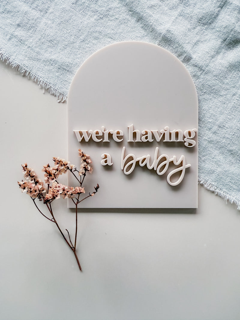 "We're having a baby" double layered acrylic pregnancy announcement plaque
