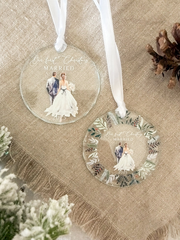 Crystal glass ornament - First Christmas married