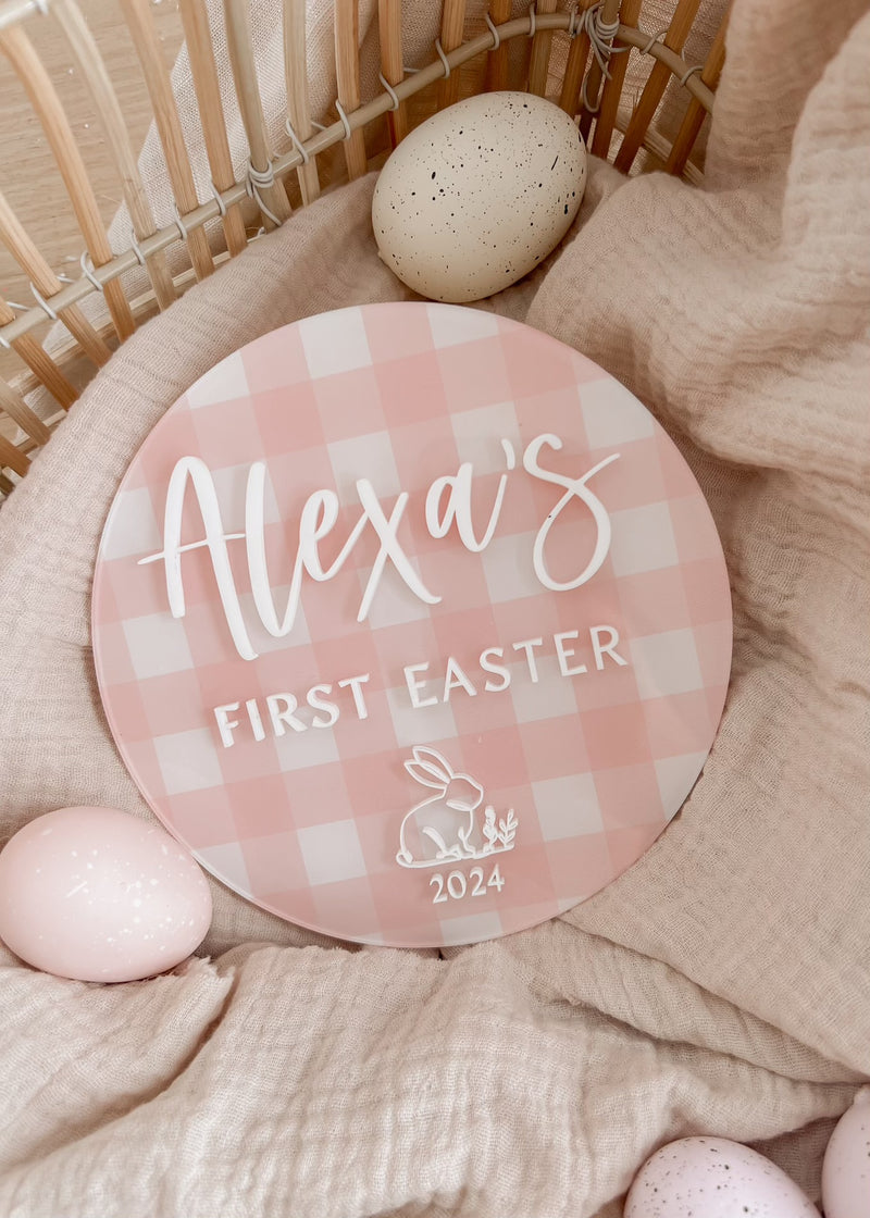 Printed gingham First Easter plaque