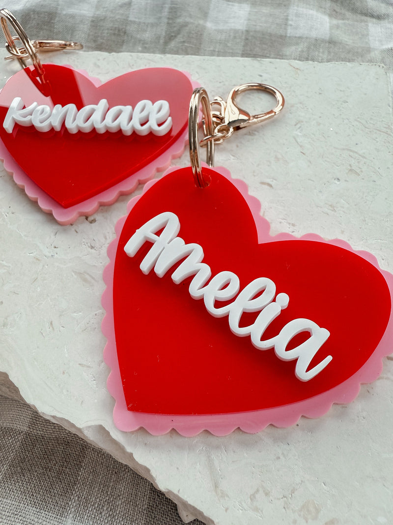 Triple layered heart scallop bag tag / key ring