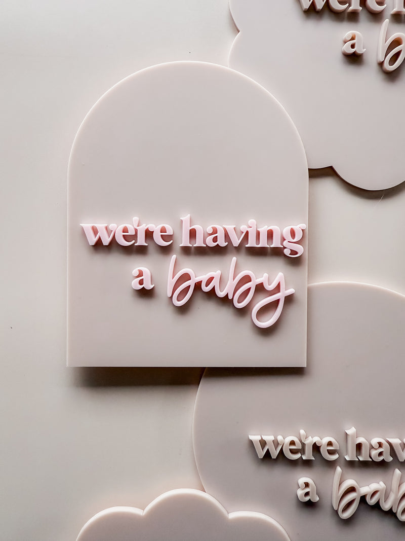 "We're having a baby" double layered acrylic pregnancy announcement plaque