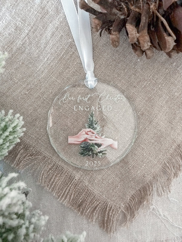 Crystal glass ornament - First Christmas Engaged