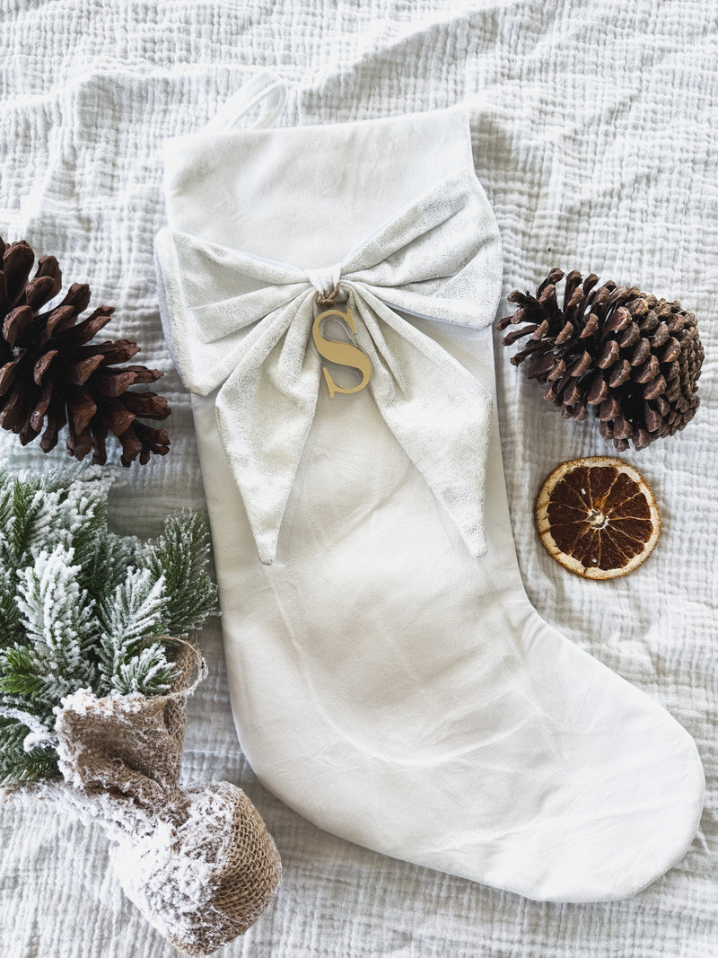 Premium velvet Christmas stocking with shimmer fabric bow - three colour options
