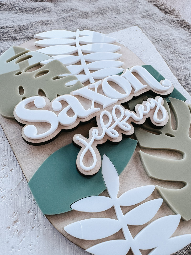 Leafy baby birth announcement plaque