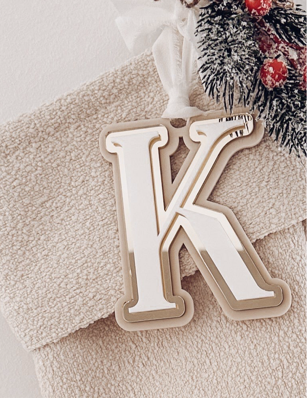 Christmas triple layered initial tag
