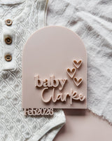 "baby [surname]" Double layered acrylic pregnancy announcement plaque