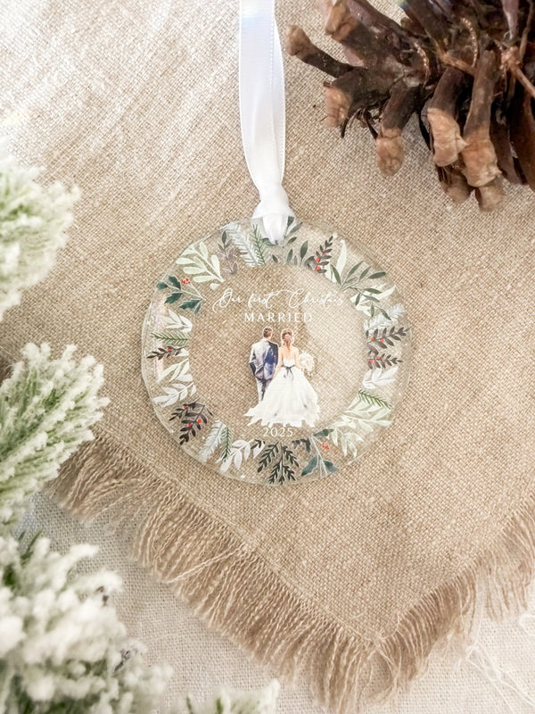 Crystal glass ornament - First Christmas married