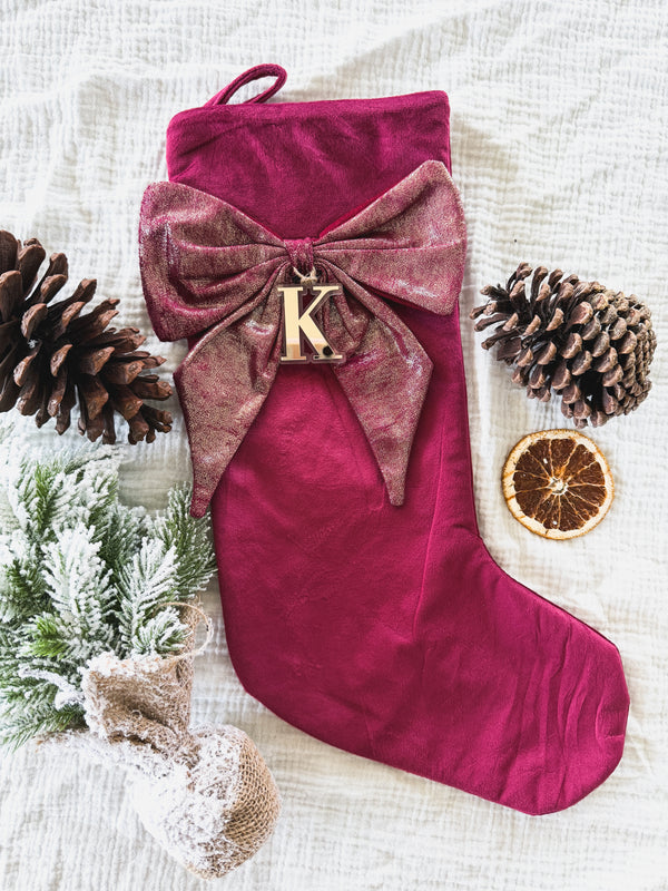 Premium velvet Christmas stocking with shimmer fabric bow - three colour options