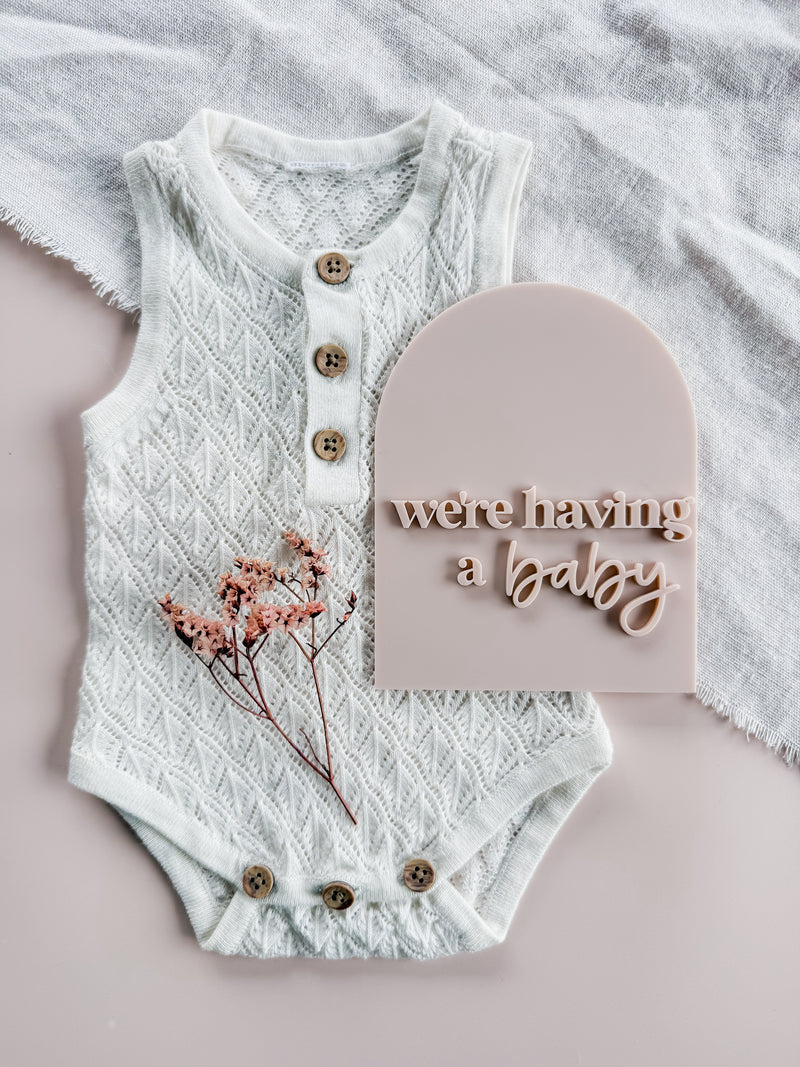 "We're having a baby" double layered acrylic pregnancy announcement plaque