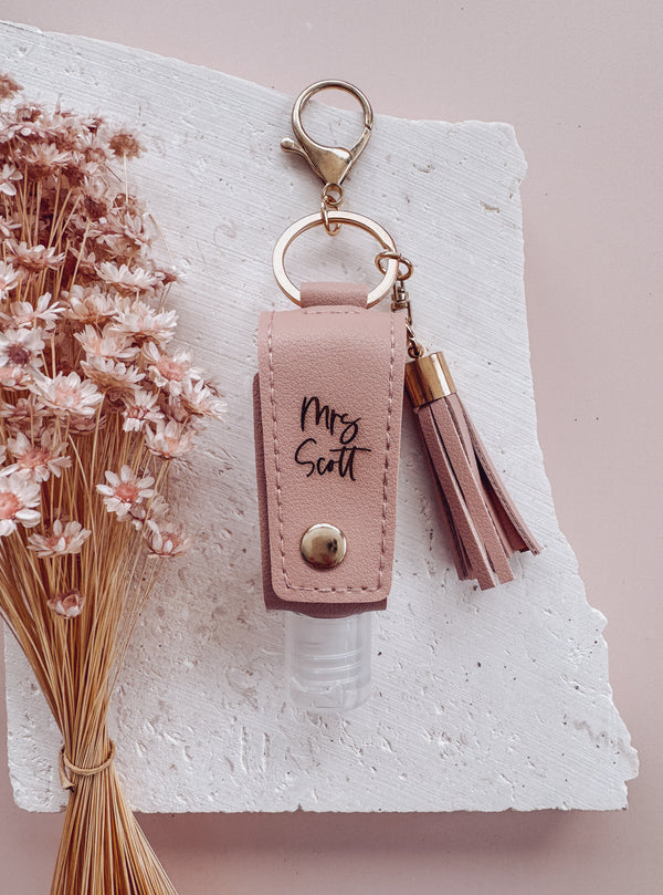 Sanitiser bottle keyring with tassel