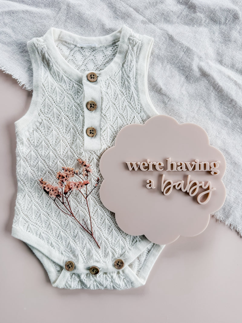"We're having a baby" double layered acrylic pregnancy announcement plaque