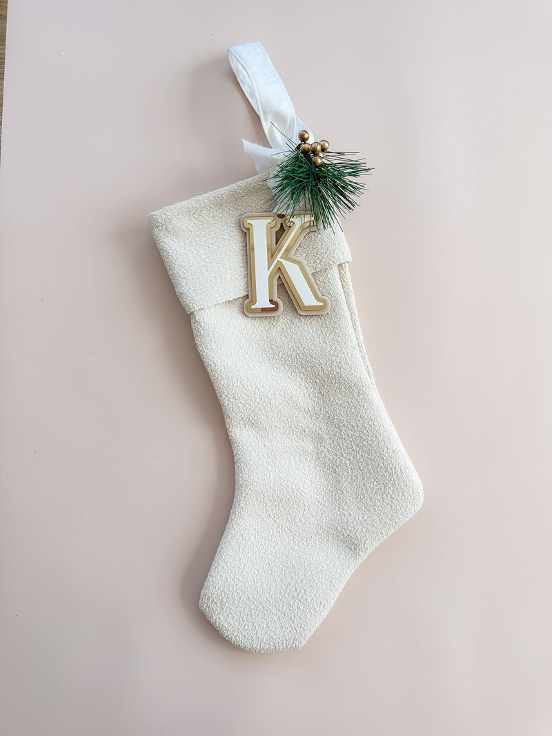 Premium boucle Christmas stocking with triple layered tag - standard size