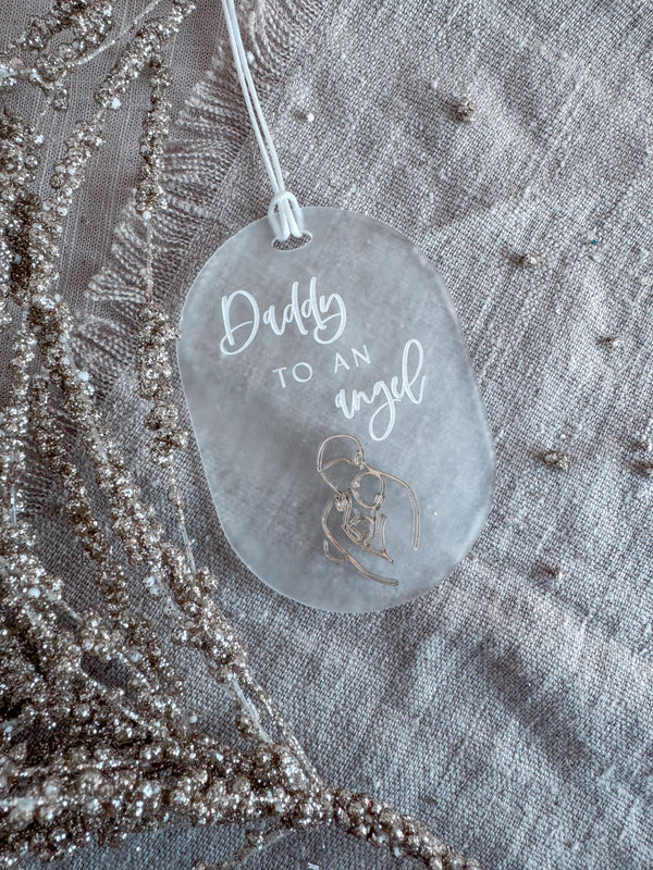 “Daddy to an angel” Oval Christmas memorial angel bauble