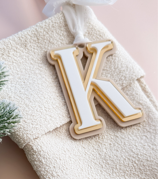 Christmas triple layered initial tag