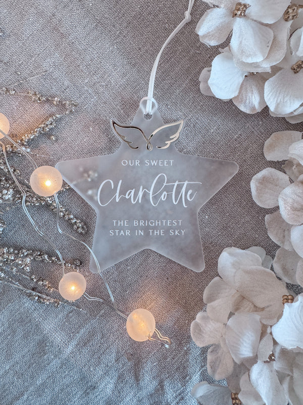 Frosted memorial star Christmas ornament