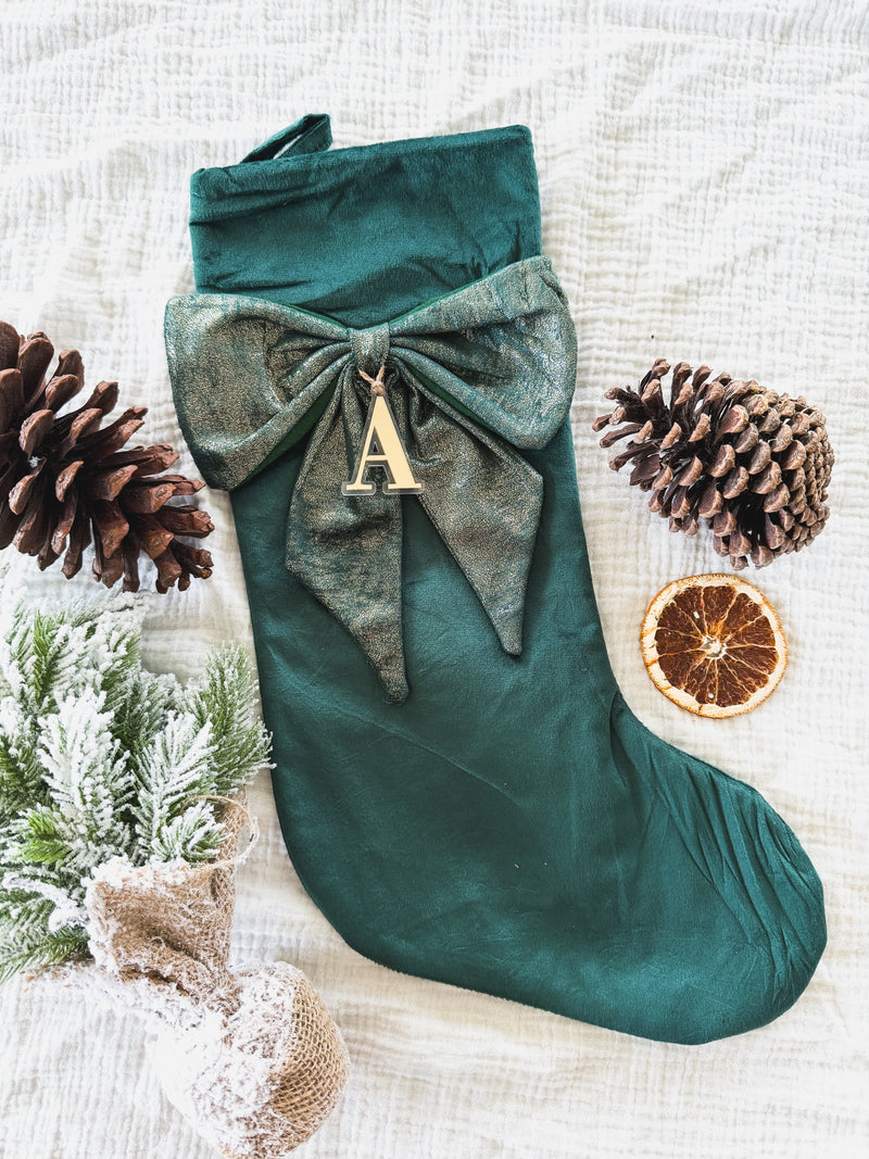 Premium velvet Christmas stocking with shimmer fabric bow - three colour options