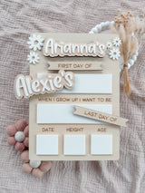 My first / last day - interchangeable name milestone board - daisies