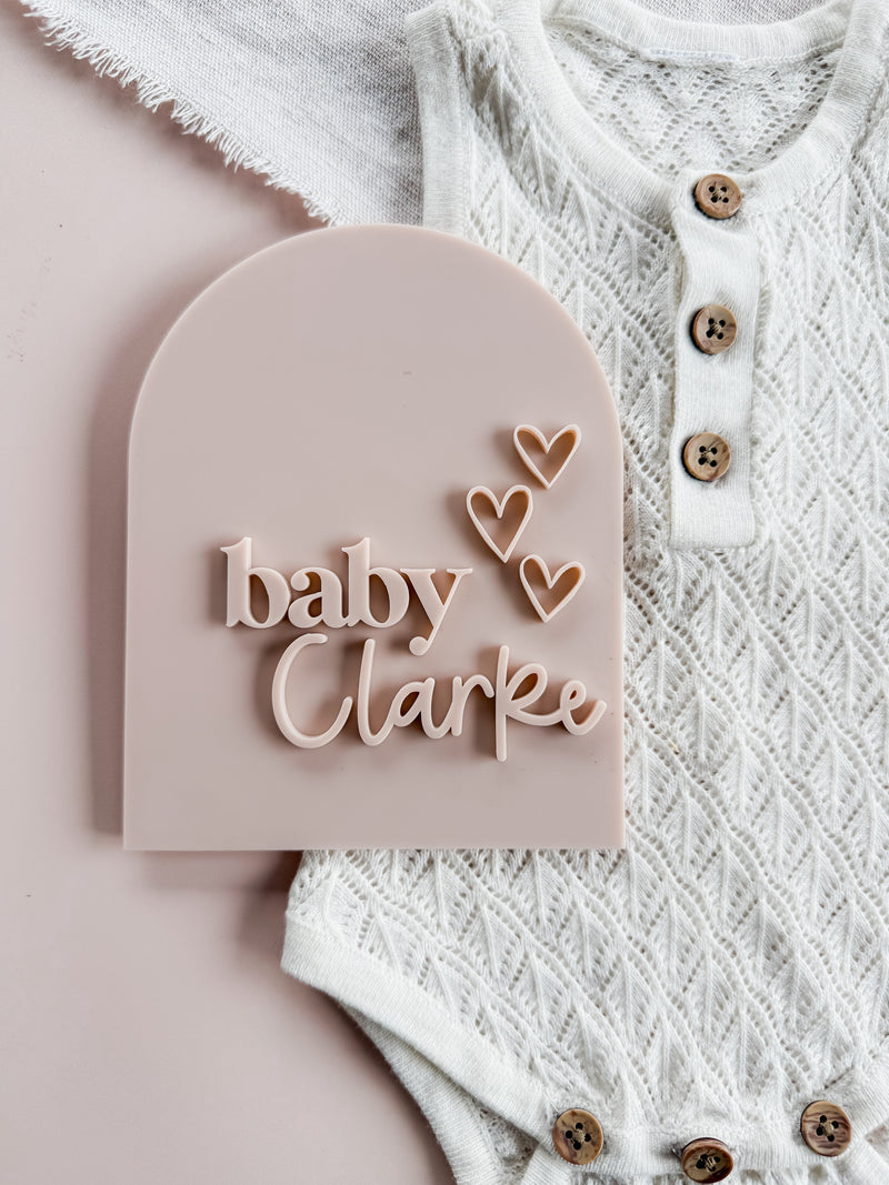 "baby [surname]" Double layered acrylic pregnancy announcement plaque