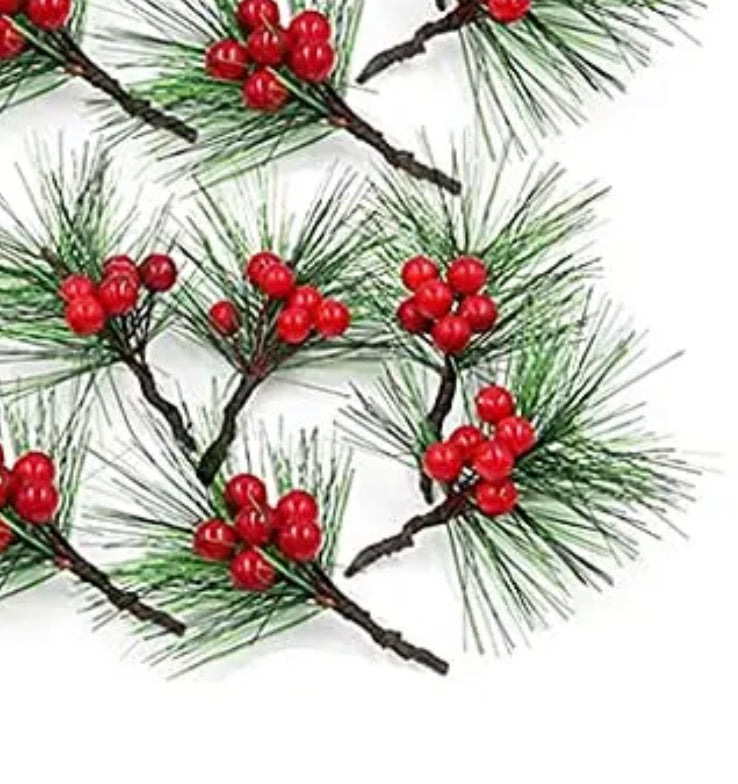 Pine bunch add-on for stockings - red berries