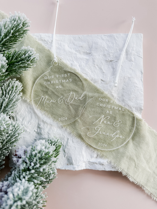 Clear “First Christmas as ______” bauble ornament