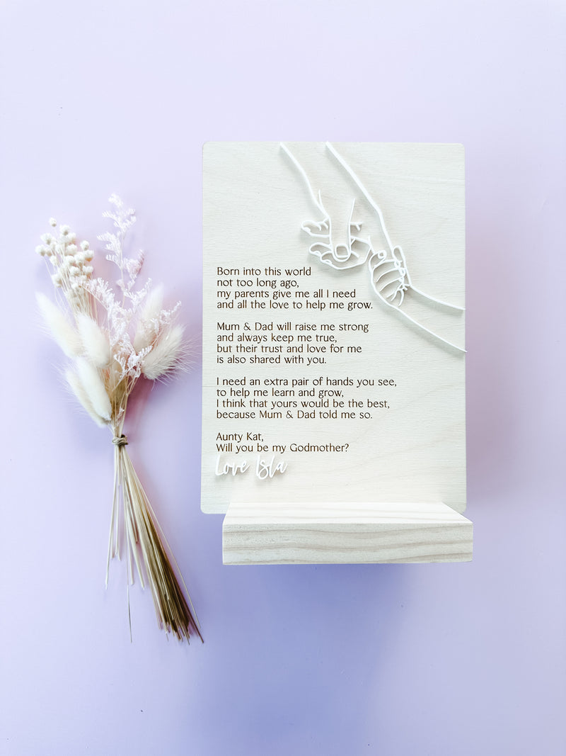 Will you be my Godmother / Godfather / Godparent line art plaque
