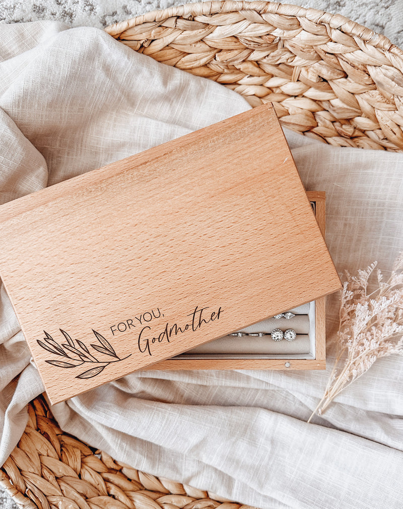 Wooden single or multilayer jewellery box - olive branch “for you” with name