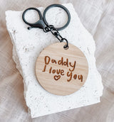 Bamboo keyring with handwritten engraved wording and rose gold, gold, silver or black clasp