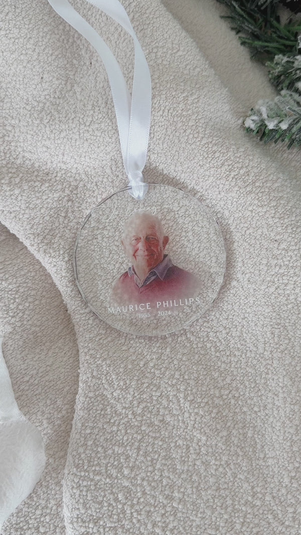Crystal glass ornament -  “in memory of” with photo