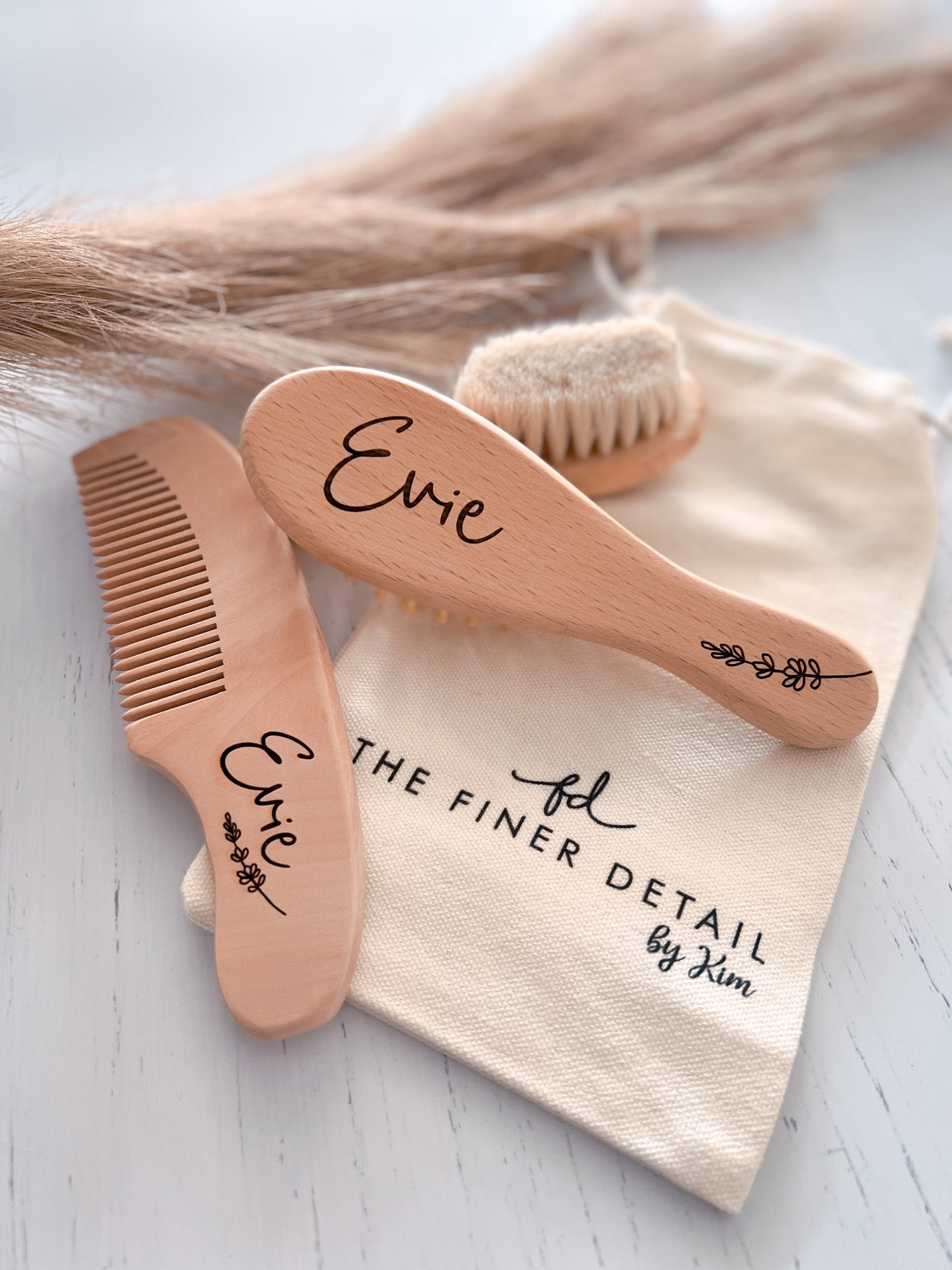 Personalised baby brush set Floral stem The Finer Detail by Kim