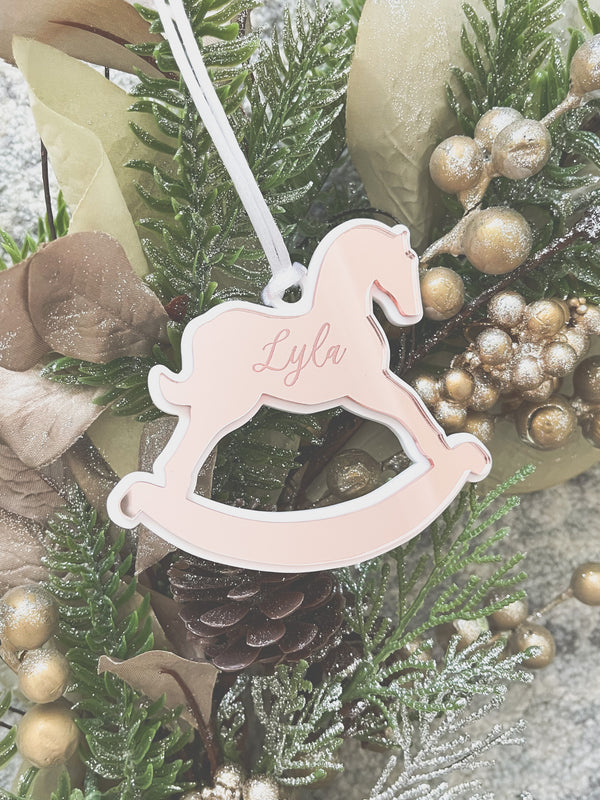 Mirror rocking horse Christmas bauble ornament