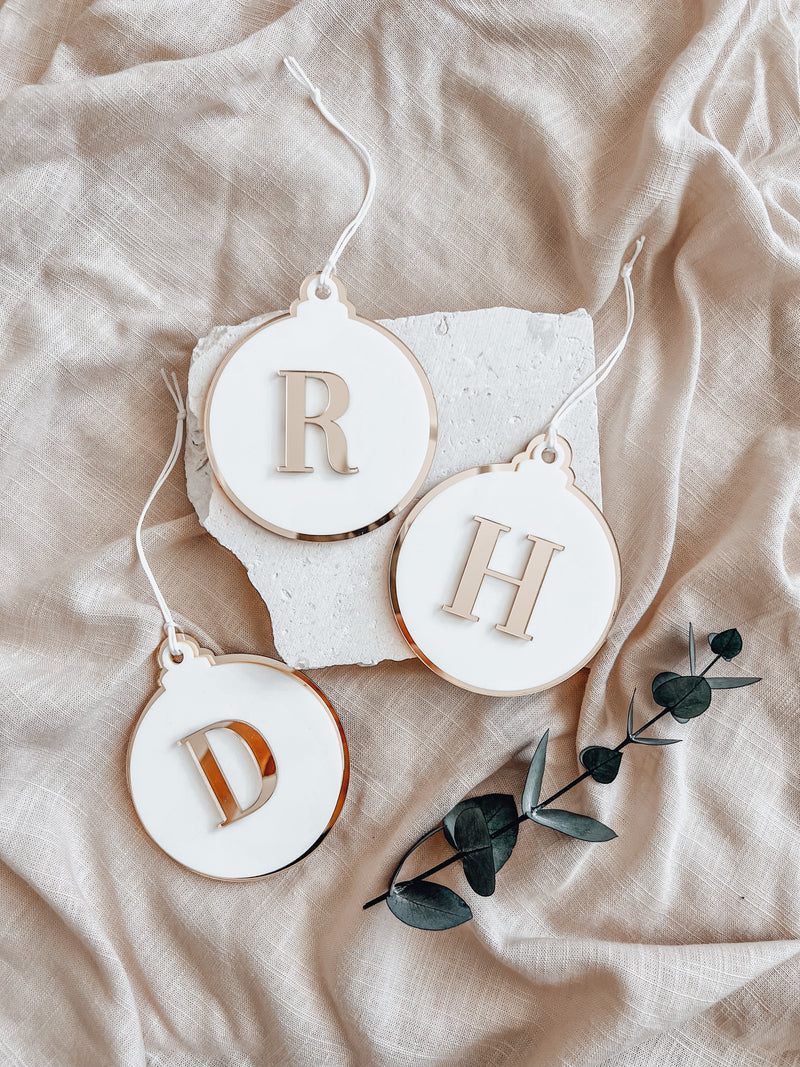 Round bauble ornament with initial