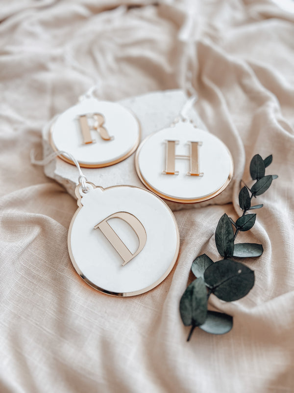 Round bauble ornament with initial