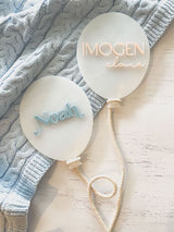 Balloon name plaque - frosted acrylic with coloured name