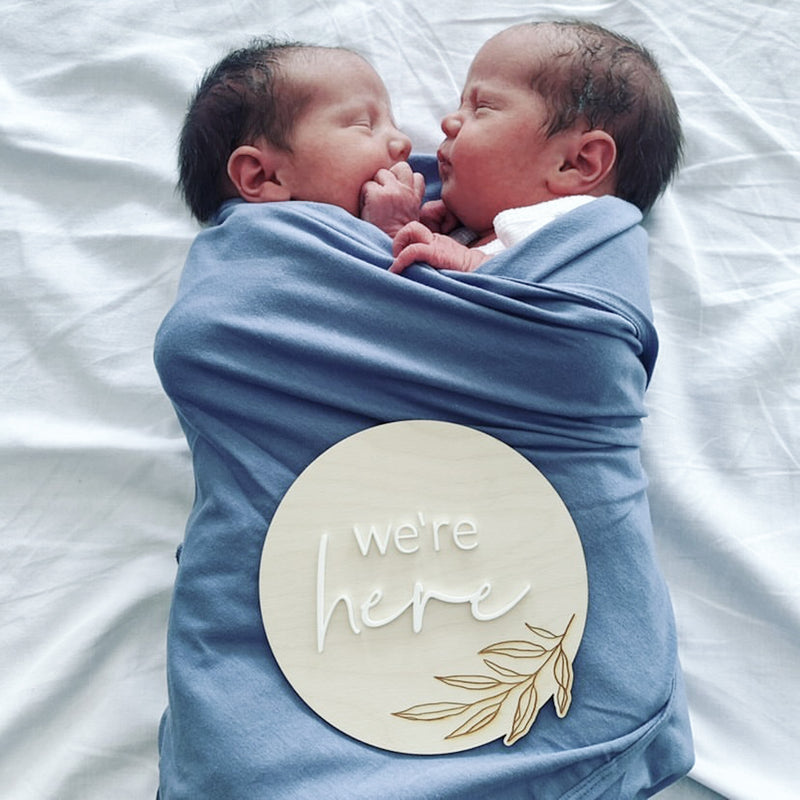 We’re here - twins birth announcement plaque