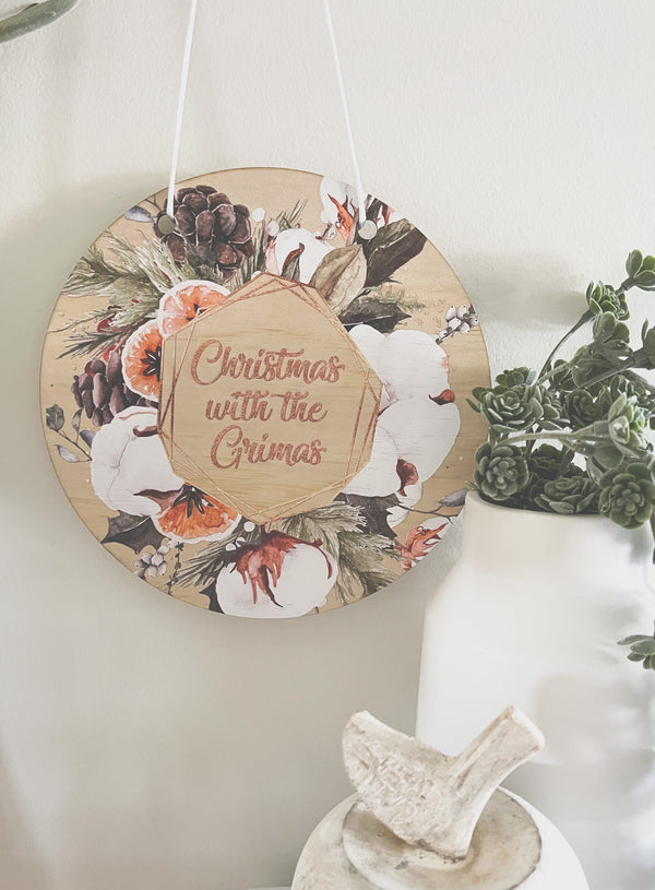 Round Christmas printed plaque - design your own, your choice of wording