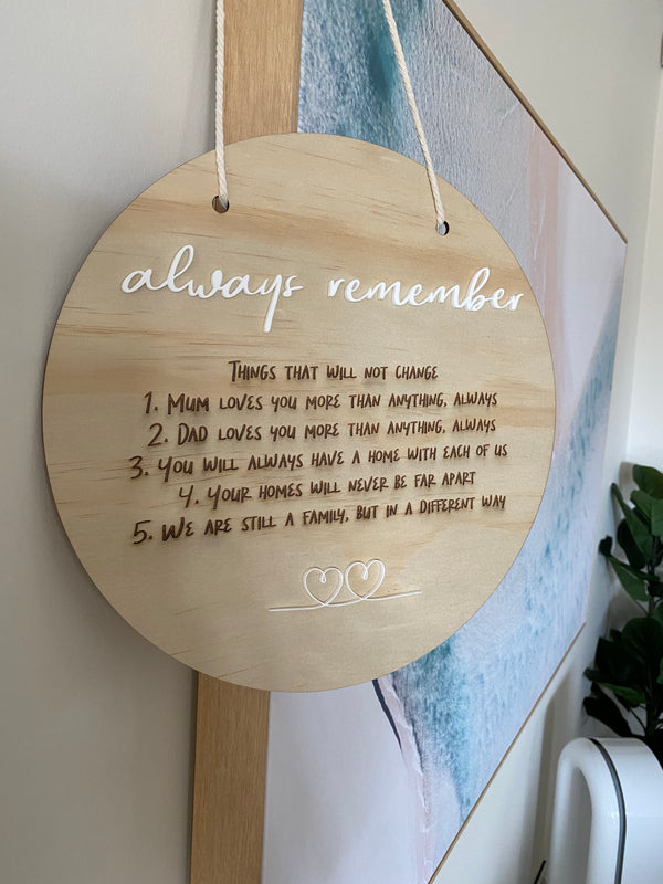 “Always remember” family affirmations hanging sign