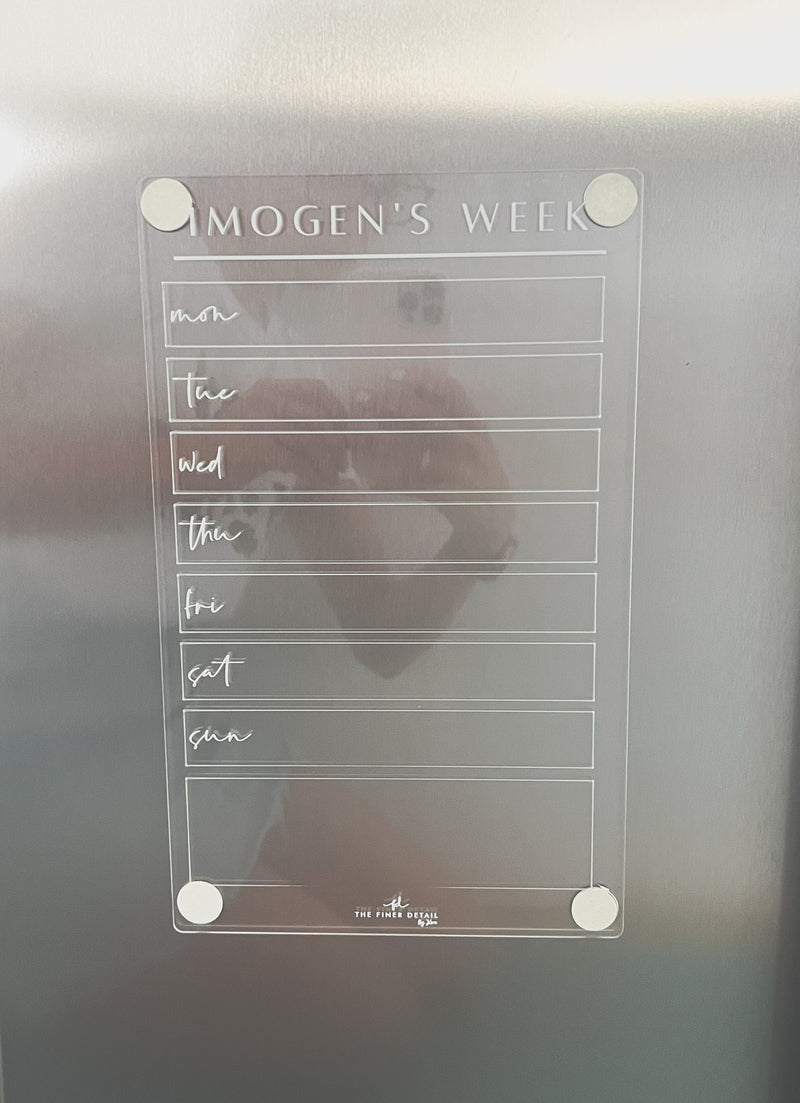 Magnetic acrylic weekly planner - personalised