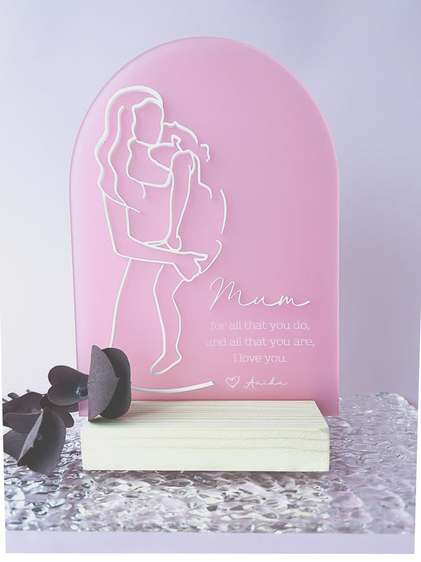 Personalised Mother and young daughter with timber base