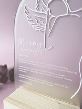 Mummy to an Angel plaque with timber base