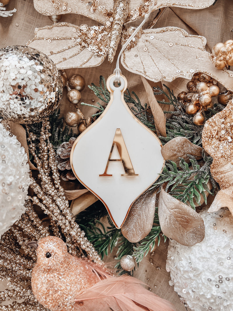 Teardrop bauble ornament with initial