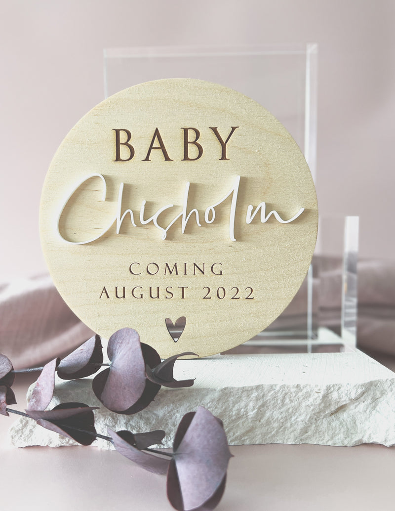 Baby [surname] coming pregnancy announcement plaque