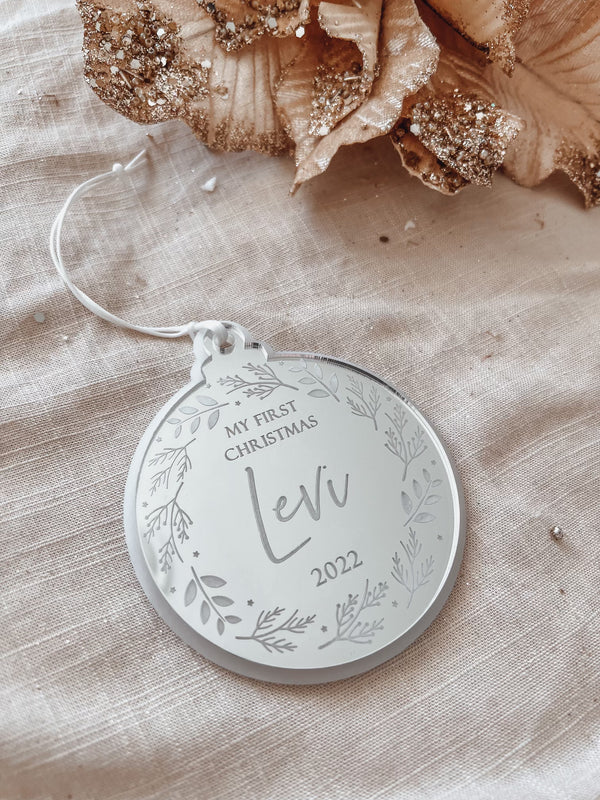 Mirror Christmas bauble ornament - your choice of text