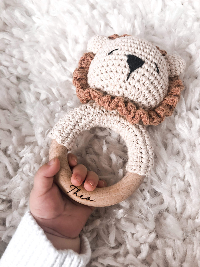 Crochet baby rattle - Lion