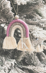 Macrame rainbow Christmas ornament - personalised with letter